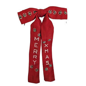 Merry Christmas Printed Red Grosgrain Ribbon Clip On Bow Tie 6.5" X 4"